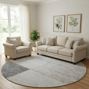 HomeRoots 8' Taupe and Gray Washable Round Rug with UV Protection - Durable, Family-Friendly, Modern Design 657506