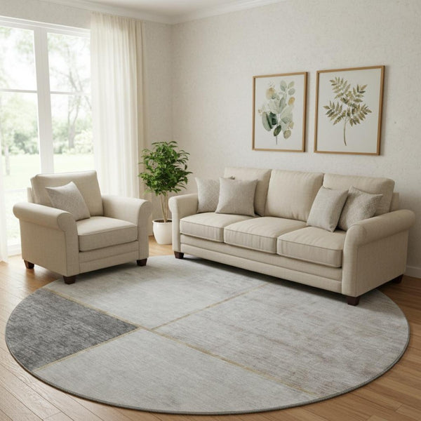 HomeRoots 8' Taupe and Gray Washable Round Rug with UV Protection - Durable, Family-Friendly, Modern Design 657506