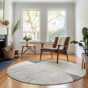 HomeRoots 8' Taupe and Gray Washable Round Rug with UV Protection - Durable, Family-Friendly, Modern Design 657506