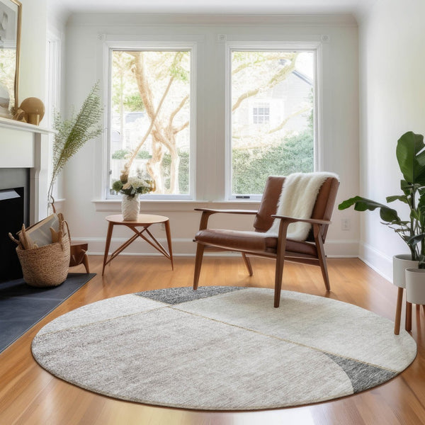 HomeRoots 8' Taupe and Gray Washable Round Rug with UV Protection - Durable, Family-Friendly, Modern Design 657506