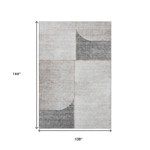 HomeRoots 9' X 12' Taupe and Gray Geometric Washable Area Rug - Durable, UV-Protected for Modern Spaces 657508
