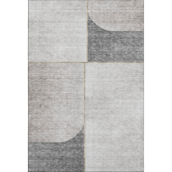 HomeRoots 9' X 12' Taupe and Gray Geometric Washable Area Rug - Durable, UV-Protected for Modern Spaces 657508