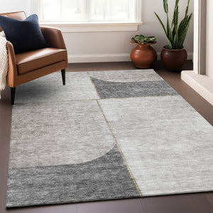 HomeRoots 9' X 12' Taupe and Gray Geometric Washable Area Rug - Durable, UV-Protected for Modern Spaces 657508