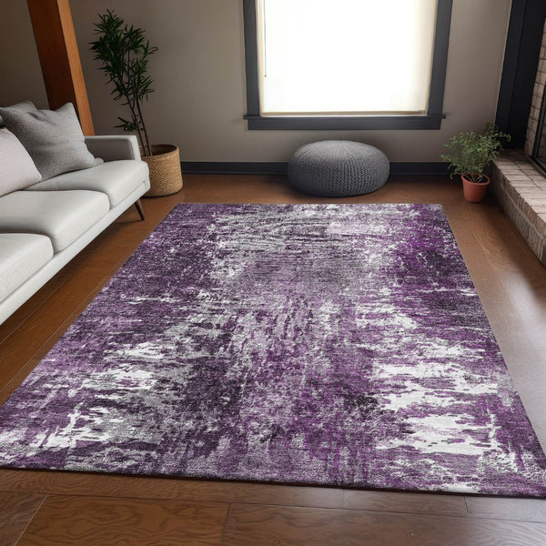 HomeRoots 5' X 8' Stylish Eggplant & Ivory Abstract Washable Area Rug – Durable, UV-Protected & Pet-Friendly 657511
