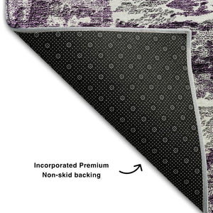 HomeRoots 5' X 8' Stylish Eggplant & Ivory Abstract Washable Area Rug – Durable, UV-Protected & Pet-Friendly 657511