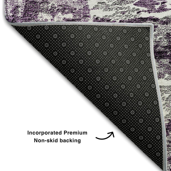 HomeRoots 5' X 8' Stylish Eggplant & Ivory Abstract Washable Area Rug – Durable, UV-Protected & Pet-Friendly 657511