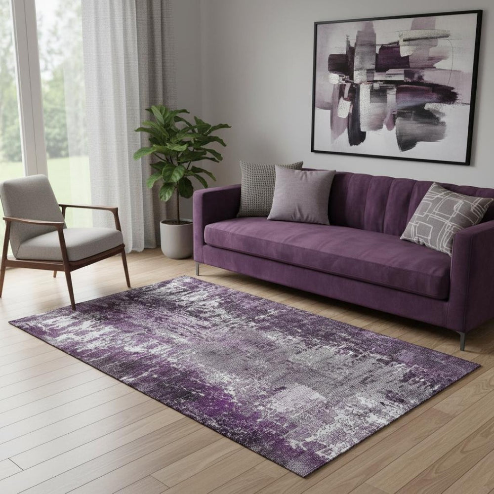 HomeRoots 5' X 8' Stylish Eggplant & Ivory Abstract Washable Area Rug – Durable, UV-Protected & Pet-Friendly 657511