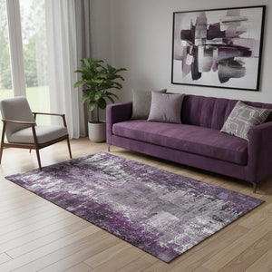 HomeRoots 5' X 8' Stylish Eggplant & Ivory Abstract Washable Area Rug – Durable, UV-Protected & Pet-Friendly 657511