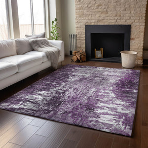 HomeRoots 5' X 8' Stylish Eggplant & Ivory Abstract Washable Area Rug – Durable, UV-Protected & Pet-Friendly 657511
