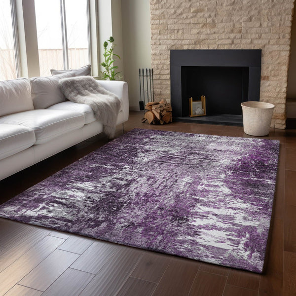HomeRoots 5' X 8' Stylish Eggplant & Ivory Abstract Washable Area Rug – Durable, UV-Protected & Pet-Friendly 657511
