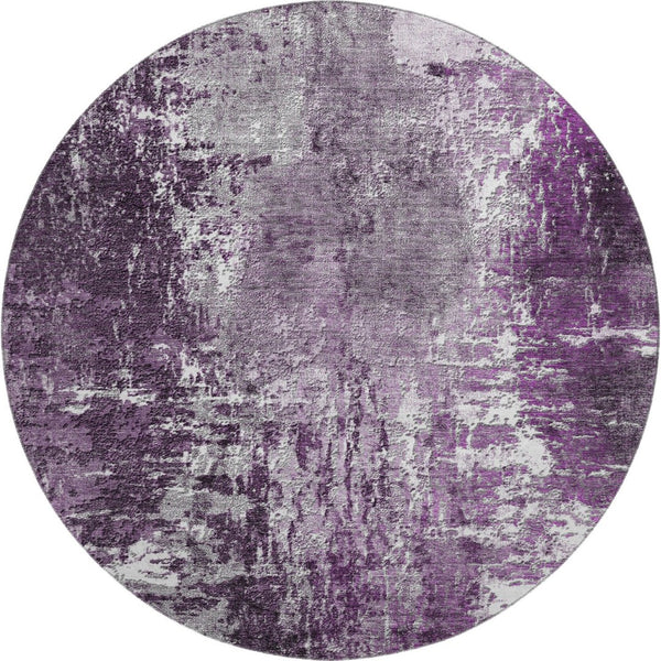 HomeRoots 8' Eggplant & Ivory Abstract Round Rug - Washable, UV Protected, Durable for Busy Households 657512