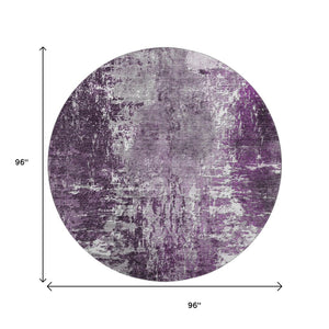 HomeRoots 8' Eggplant & Ivory Abstract Round Rug - Washable, UV Protected, Durable for Busy Households 657512