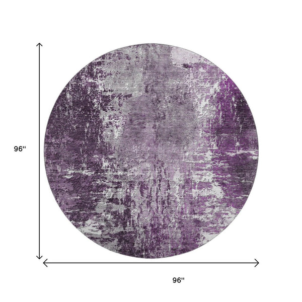 HomeRoots 8' Eggplant & Ivory Abstract Round Rug - Washable, UV Protected, Durable for Busy Households 657512