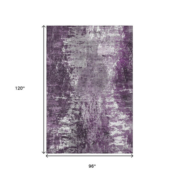 HomeRoots 8' X 10' Stylish Eggplant & Ivory Abstract Washable Area Rug with UV Protection for Everyday Living 657513