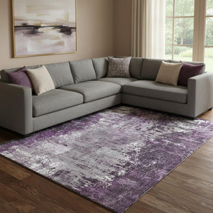 HomeRoots 8' X 10' Stylish Eggplant & Ivory Abstract Washable Area Rug with UV Protection for Everyday Living 657513