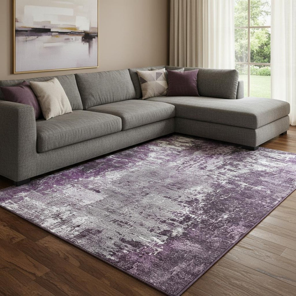 HomeRoots 9' X 12' Eggplant Abstract Area Rug - Washable, UV-Protected, Durable Design for Modern Living Spaces 657514
