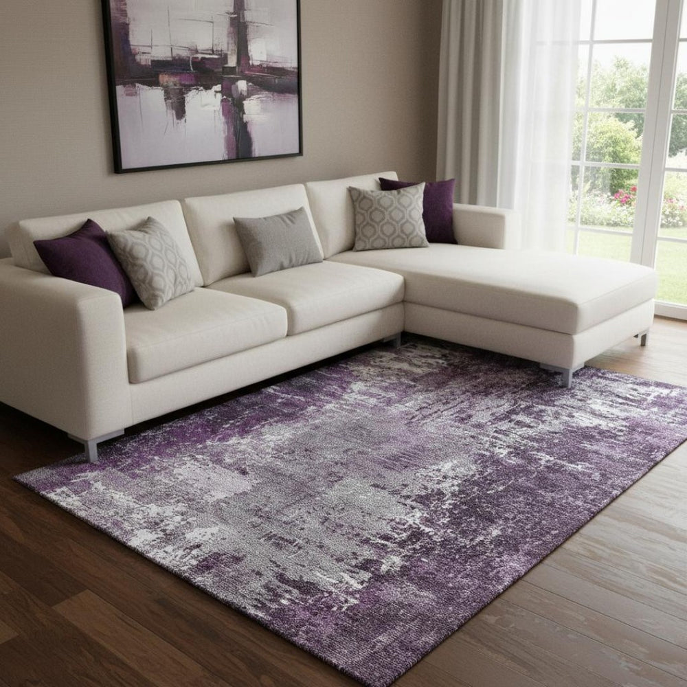 HomeRoots 10' X 14' Eggplant And Ivory Abstract Rug – Washable, Stain Resistant, UV Protected for Busy Homes 657515
