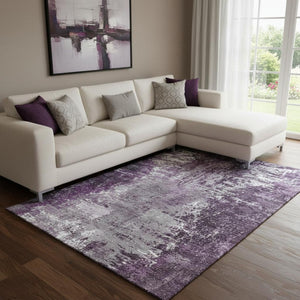 HomeRoots 10' X 14' Eggplant And Ivory Abstract Rug – Washable, Stain Resistant, UV Protected for Busy Homes 657515