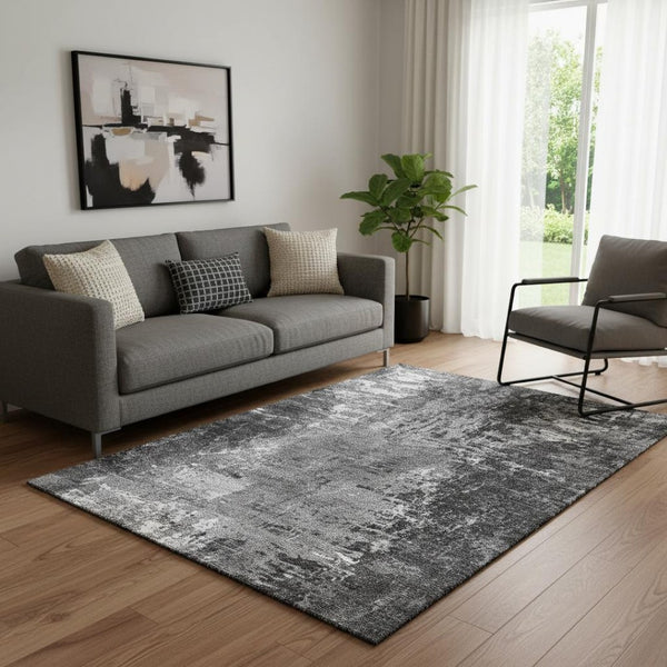 HomeRoots 5' X 8' Gray and Ivory Abstract Area Rug – Washable, UV Protected, Durable Design for Modern Spaces 657517