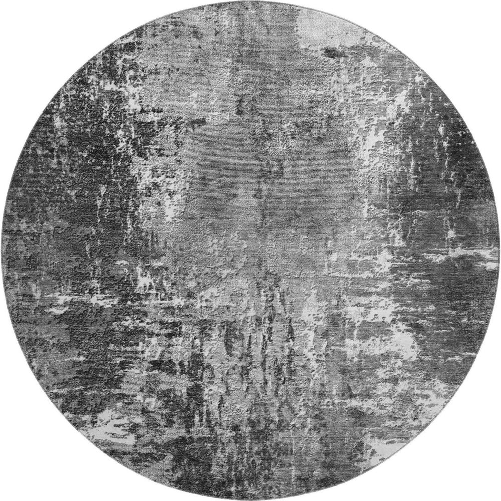 HomeRoots 8' Gray and Ivory Abstract Round Rug – Stylish, Washable, UV Protected for High-Traffic Areas & Outdoors 657518