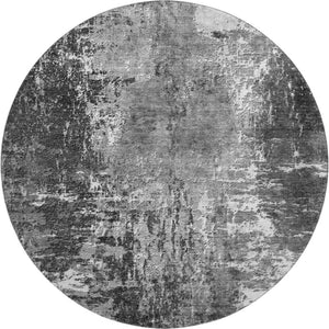 HomeRoots 8' Gray and Ivory Abstract Round Rug – Stylish, Washable, UV Protected for High-Traffic Areas & Outdoors 657518