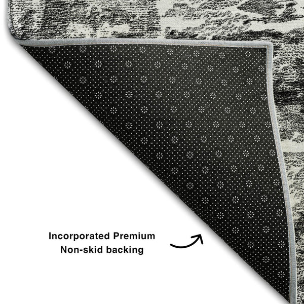 HomeRoots 8' Gray and Ivory Abstract Round Rug – Stylish, Washable, UV Protected for High-Traffic Areas & Outdoors 657518