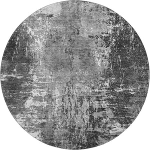 HomeRoots 8' Gray and Ivory Abstract Round Rug – Stylish, Washable, UV Protected for High-Traffic Areas & Outdoors 657518