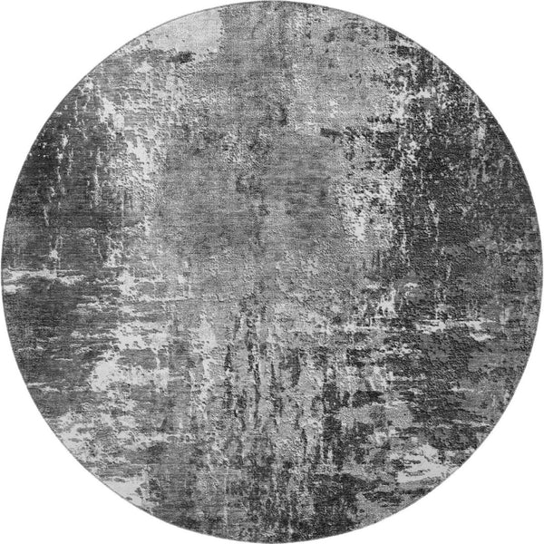 HomeRoots 8' Gray and Ivory Abstract Round Rug – Stylish, Washable, UV Protected for High-Traffic Areas & Outdoors 657518
