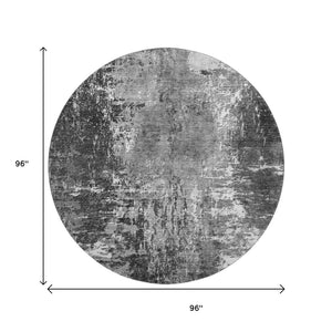 HomeRoots 8' Gray and Ivory Abstract Round Rug – Stylish, Washable, UV Protected for High-Traffic Areas & Outdoors 657518