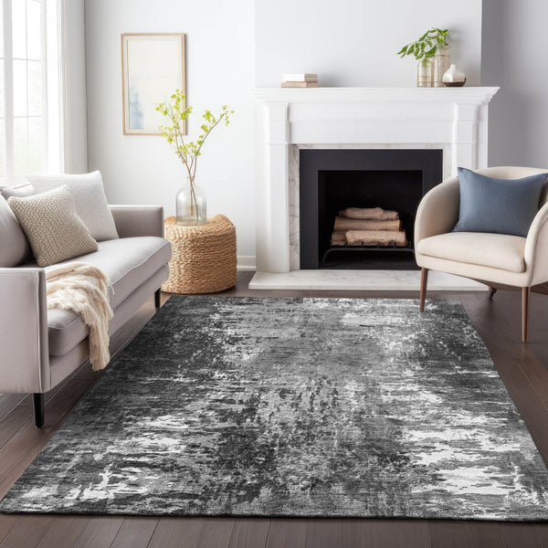 HomeRoots 8' X 10' Gray and Ivory Abstract Area Rug - Stylish, Washable, UV-Protected, Perfect for High-Traffic Areas 657519