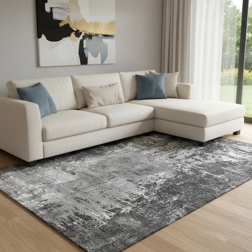 HomeRoots 8' X 10' Gray and Ivory Abstract Area Rug - Stylish, Washable, UV-Protected, Perfect for High-Traffic Areas 657519