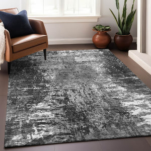 HomeRoots 9' X 12' Gray and Ivory Contemporary Abstract Area Rug – Washable, UV Protected, Durable & Stylish 657520