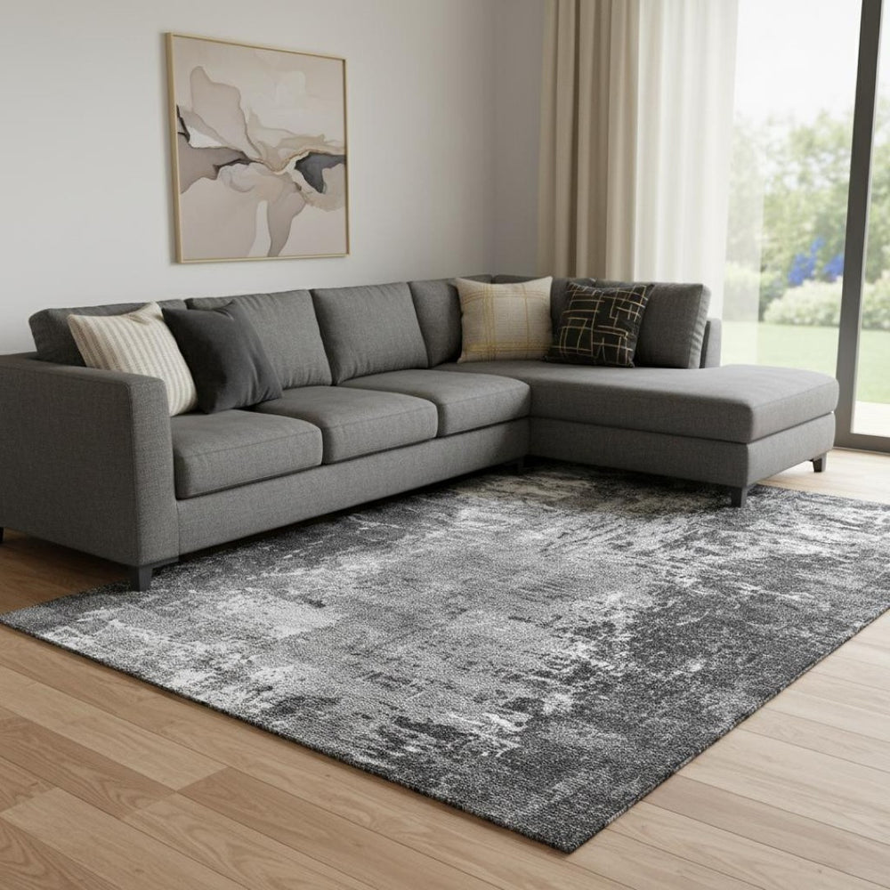 HomeRoots 9' X 12' Gray and Ivory Contemporary Abstract Area Rug – Washable, UV Protected, Durable & Stylish 657520