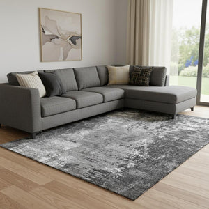HomeRoots 9' X 12' Gray and Ivory Contemporary Abstract Area Rug – Washable, UV Protected, Durable & Stylish 657520