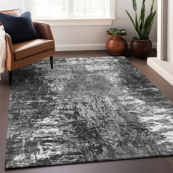 HomeRoots 10' Gray and Ivory Abstract Washable Area Rug with UV Protection - Durable, Stylish, Easy Care for Homes 657521