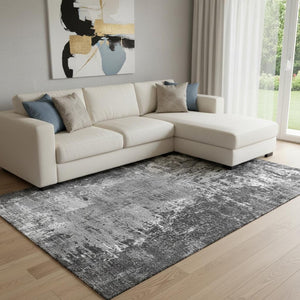 HomeRoots 10' Gray and Ivory Abstract Washable Area Rug with UV Protection - Durable, Stylish, Easy Care for Homes 657521