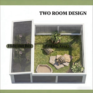 English Elm Pet Tortoise Fir Wood Enclosure with Galvanized Mesh Dual Zone Basking Run Habitat T3971P481432
