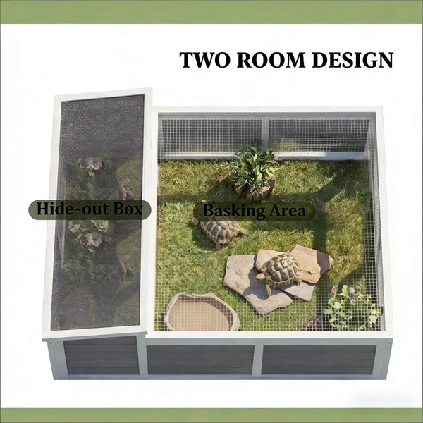 English Elm Pet Tortoise Fir Wood Enclosure with Galvanized Mesh Dual Zone Basking Run Habitat T3971P481432