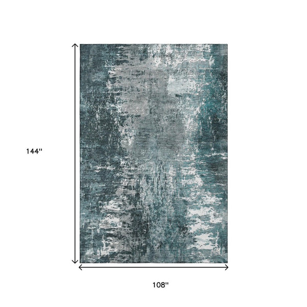 HomeRoots 9' X 12' Teal And Ivory Abstract Area Rug - Soft, Stain-Resistant, UV Protected for Modern Living Spaces 657526