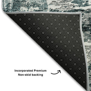 HomeRoots 9' X 12' Teal And Ivory Abstract Area Rug - Soft, Stain-Resistant, UV Protected for Modern Living Spaces 657526