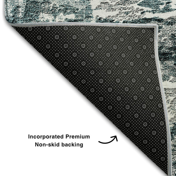 HomeRoots 9' X 12' Teal And Ivory Abstract Area Rug - Soft, Stain-Resistant, UV Protected for Modern Living Spaces 657526