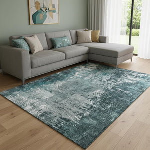 HomeRoots 9' X 12' Teal And Ivory Abstract Area Rug - Soft, Stain-Resistant, UV Protected for Modern Living Spaces 657526