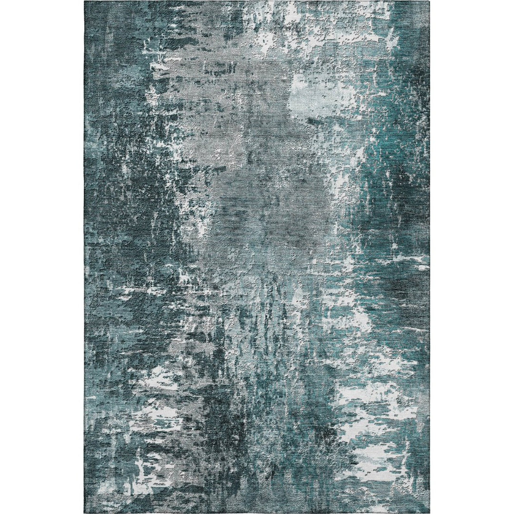 HomeRoots 10' Teal & Ivory Abstract Washable Area Rug – Stain Resistant, UV Protected, Perfect for High Traffic Areas! 657527