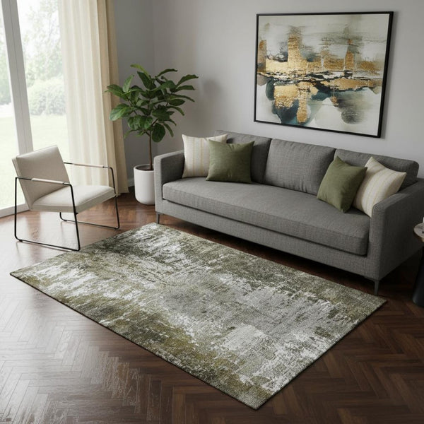 HomeRoots 5' X 8' Stylish Taupe & Ivory Abstract Area Rug - Washable, UV Protected, Pet-Friendly & Durable! 657529