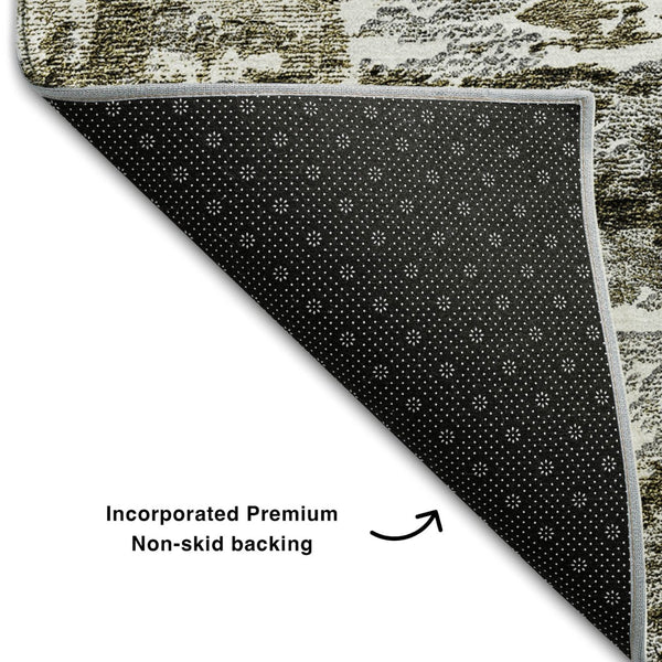 HomeRoots 8' Taupe and Ivory Abstract Washable Round Rug – Durable, UV-Protected, Perfect for Busy Homes! 657530