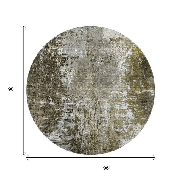 HomeRoots 8' Taupe and Ivory Abstract Washable Round Rug – Durable, UV-Protected, Perfect for Busy Homes! 657530