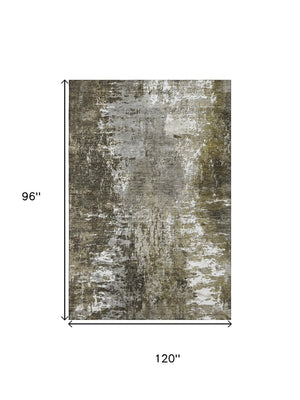 HomeRoots 8' X 10' Taupe and Ivory Abstract Washable Area Rug with Stain Resistance & UV Protection Features 657531