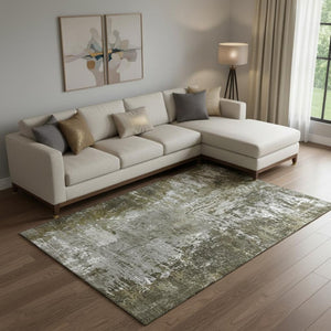 HomeRoots 8' X 10' Taupe and Ivory Abstract Washable Area Rug with Stain Resistance & UV Protection Features 657531