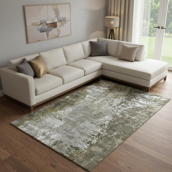 HomeRoots 9' X 12' Taupe & Ivory Abstract Area Rug - Washable, UV-Protected, Durable for Busy Homes & Spaces 657532