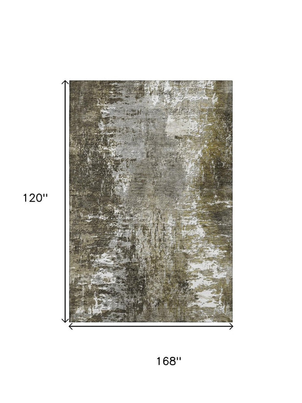 HomeRoots 10' X 14' Modern Taupe & Ivory Abstract Area Rug - Washable, UV Protected, Durable, Stain Resistant! 657533